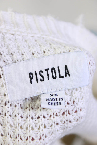 Pistola Womens Pullover Distressed Trim Scoop Neck Sweater White Cotton Size XS