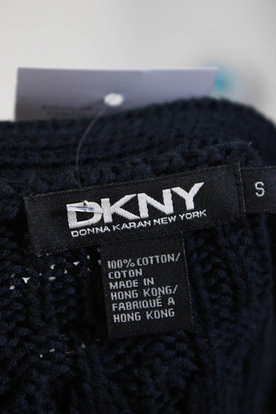 DKNY Womens Three Button Cable Knit Cropped Cardigan Sweater Navy Blue Small