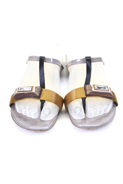 Joey McMakin Womens Patent Leather Embellished T-Strap Flat Sandals Gray Size 5