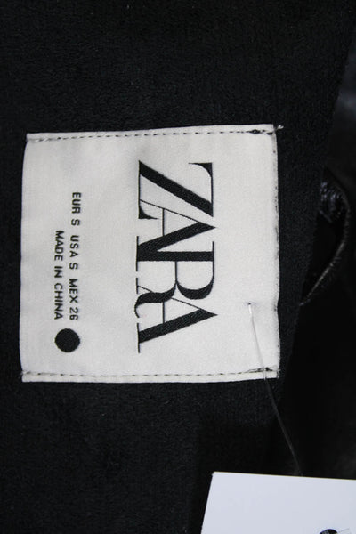 Zara Womens Black Vegan Leather Collar Button Down Long Sleeve Jacket Size S