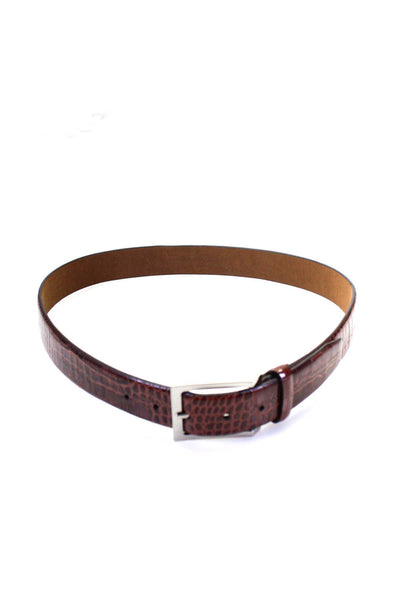 Neiman Marcus Mens Embossed Leather Silver Tone Belt Brown Size 34
