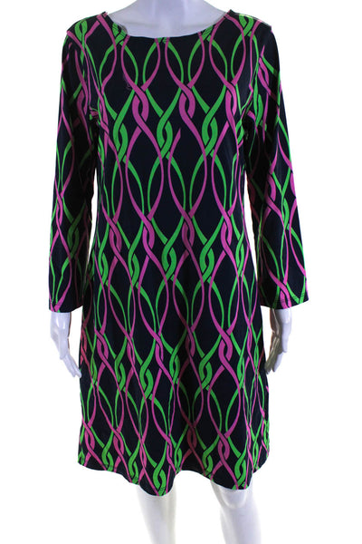 Melly M Womens Navy Blue Multicolor Print Bell Long Sleeve Shift Dress Size M