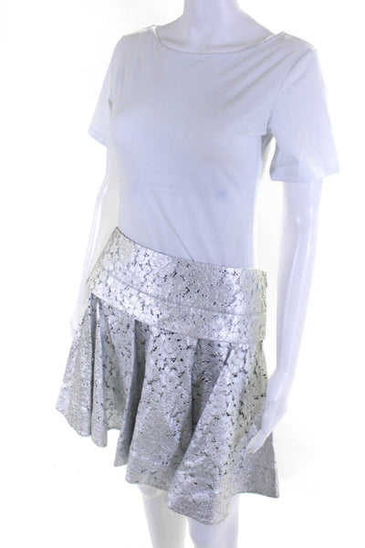 DKNY Womens Metallic Silver Cotton Layered Pleated Skater Skirt Size 6