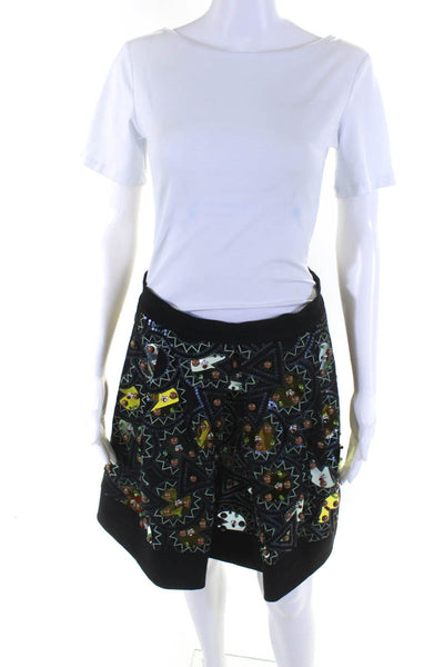 DKNY Womens Black Beaded Embroidered Printed Lined A-Line Skirt Size 6