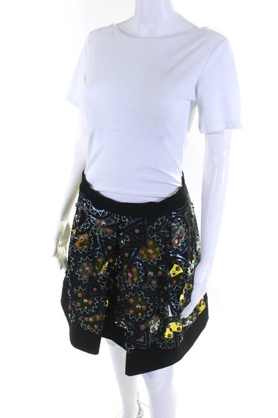 DKNY Womens Black Beaded Embroidered Printed Lined A-Line Skirt Size 6