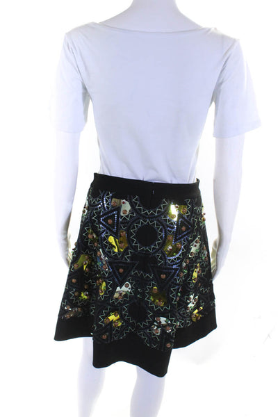 DKNY Womens Black Beaded Embroidered Printed Lined A-Line Skirt Size 6