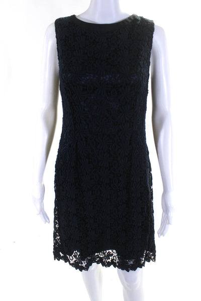 T Tahari Womens Floral Lace Sleeveless Crew Neck Fit & Flare Dress Navy Size 6