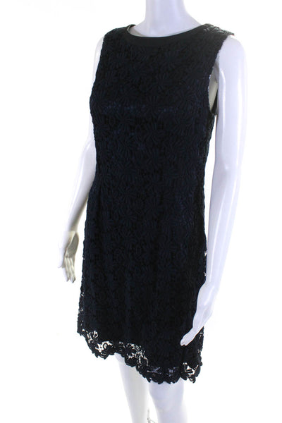 T Tahari Womens Floral Lace Sleeveless Crew Neck Fit & Flare Dress Navy Size 6