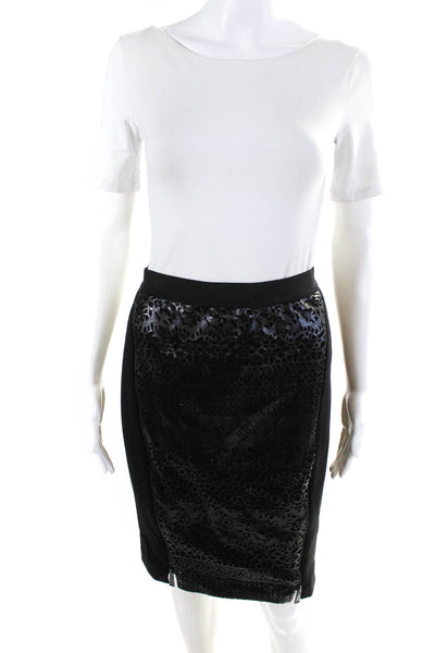 T Tahari Womens Laser Cut Faux Leather Ponte Pencil Skirt Black Size 4