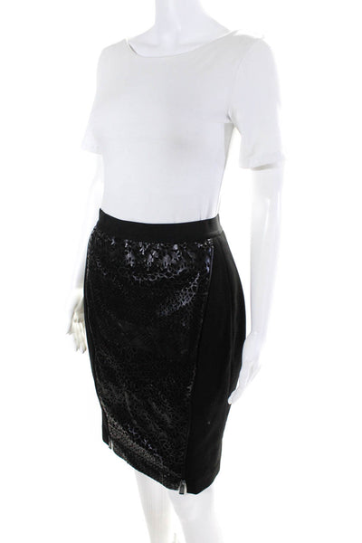 T Tahari Womens Laser Cut Faux Leather Ponte Pencil Skirt Black Size 4