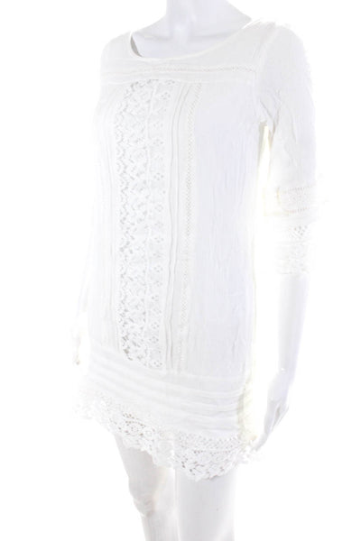 Sanctuary Womens Embroidered Round Neck Long Sleeve Mini Dress White Size XS