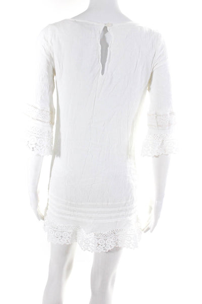 Sanctuary Womens Embroidered Round Neck Long Sleeve Mini Dress White Size XS