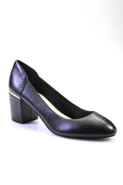 Nine West Womens Leather Silver Tone Heel Pumps Black Size 8.5 Medium