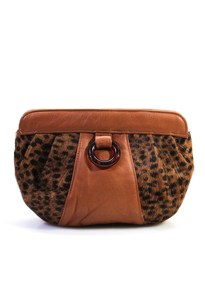 Carlos Falchi Women's Leather Animal Print Ponyhair Crossbody Bag Brown Size S