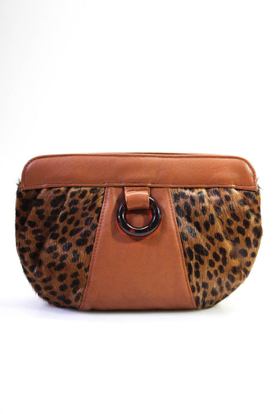 Carlos Falchi Women's Leather Animal Print Ponyhair Crossbody Bag Brown Size S