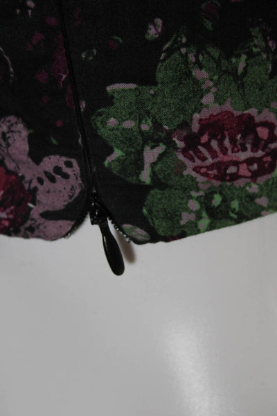 Zara Women's Floral Print Puff Sleeve Ruffle Trim Cropped Blouse Black Size L