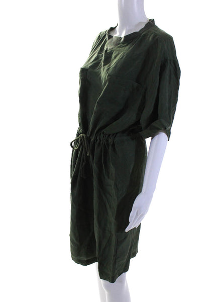 Semi-Couture Womens Silk Georgette Mock Neck Blouson Dress Olive Green Size 42