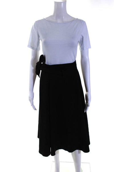 L'Atelier Cache Womens Lined Belted Zip Up Midi Flare Skirt Black Size 36 XS