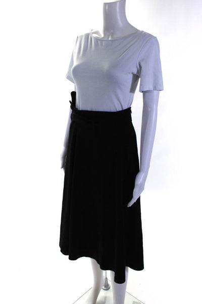 L'Atelier Cache Womens Lined Belted Zip Up Midi Flare Skirt Black Size 36 XS