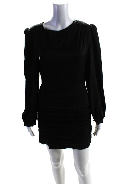 Intermix Womens Silk Long Sleeves Tiered Ruched Dress Black Size 4