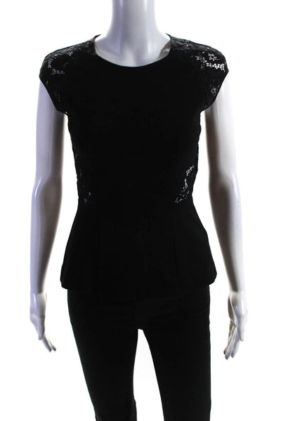 Rebecca Taylor Womens Lace Sleeveless Peplum Blouse Black Size 0