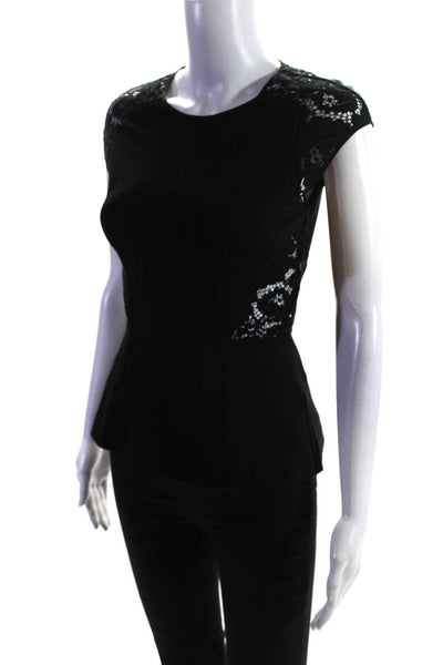 Rebecca Taylor Womens Lace Sleeveless Peplum Blouse Black Size 0