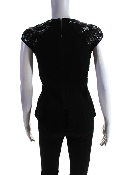 Rebecca Taylor Womens Lace Sleeveless Peplum Blouse Black Size 0