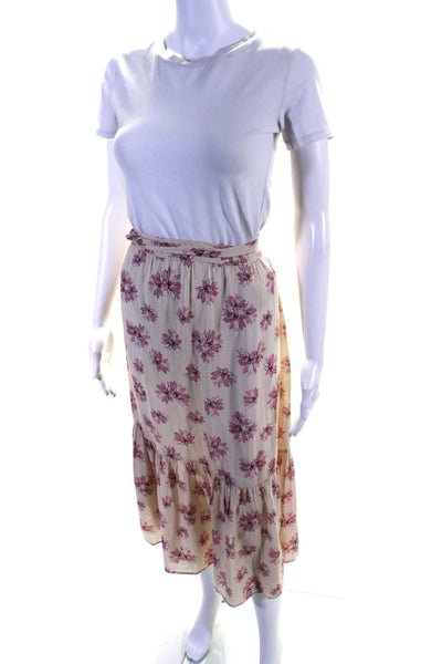 Eberjey Womens Floral Print Tiered Tie Closure Maxi Wrap Skirt Beige Size S/M