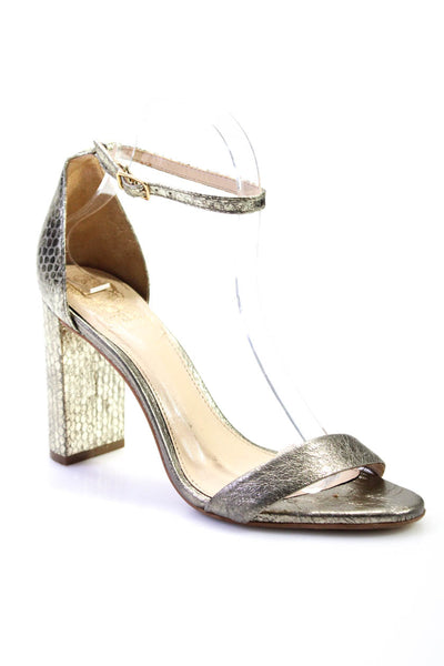 Vince Camuto Women's Leather Snakeskin Print Ankle Strap Heels Gold Size 7.5