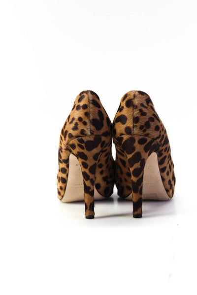 Miu Miu Womens Pony Hair Cheetah Print Round Stiletto Heels Pumps Brown Size 9.5