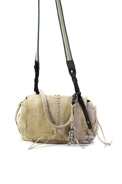 Henry Beguelin Womens Leather Textured Crossbody Top Handle Handbag Beige Small