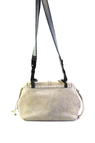 Henry Beguelin Womens Leather Textured Crossbody Top Handle Handbag Beige Small