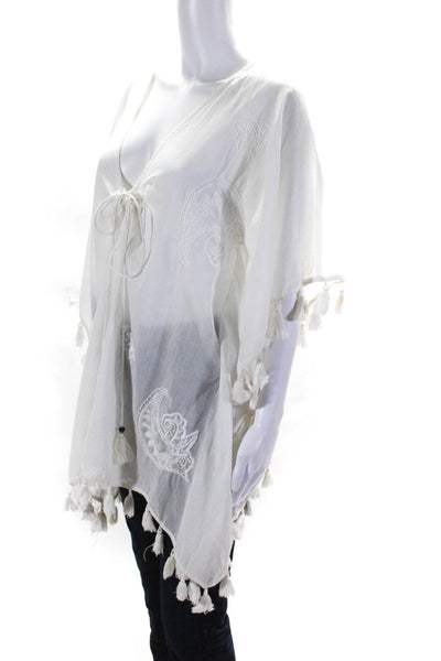 Z&L Europe Women's V-Neck Tassel Lace-Up Blouse White Size S