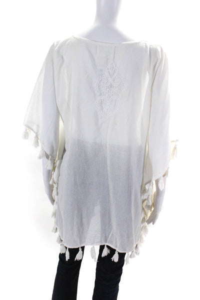 Z&L Europe Women's V-Neck Tassel Lace-Up Blouse White Size S