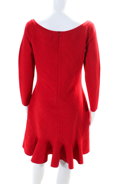 Oscar de la Renta Women's Boat Neck Long Sleeves A-Line Mini Dress Red Size L