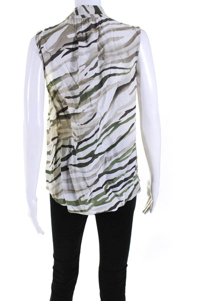 Elie Tahari Womens V Neck Striped Sleeveless Top Blouse Ivory Green Size Small