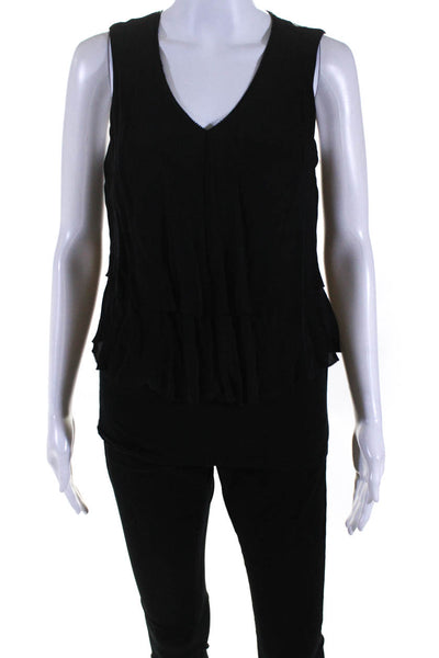 Elie Tahari Womens V Neck Sleeveless Jersey Chiffon Top Blouse Black Size Small