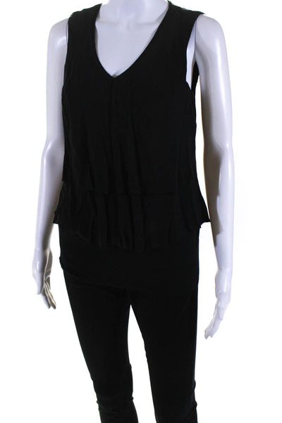 Elie Tahari Womens V Neck Sleeveless Jersey Chiffon Top Blouse Black Size Small