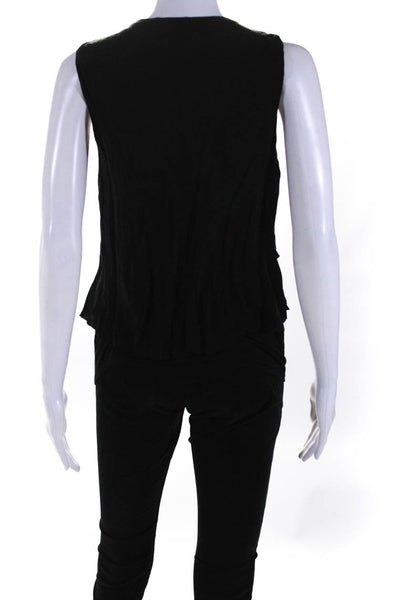 Elie Tahari Womens V Neck Sleeveless Jersey Chiffon Top Blouse Black Size Small