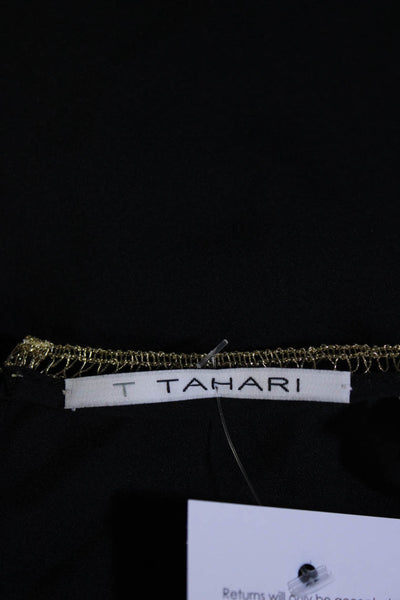 T Tahari Womens Metallic Embroidered Rose Sleeveless Top Blouse Navy White Small