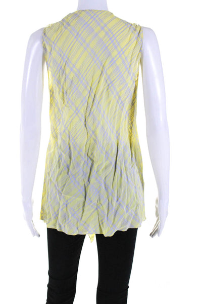 Elie Tahari Womens Plaid Sleeveless Waterfall Top Blouse Blue Yellow Size Small