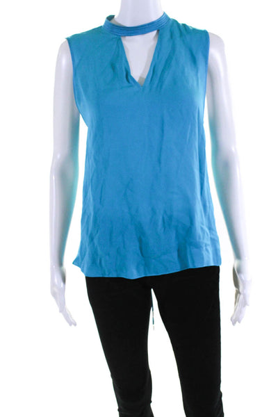 Elie Tahari Womens Keyhole Sleeveless Side Split Wrap Top Blouse Turquoise Small