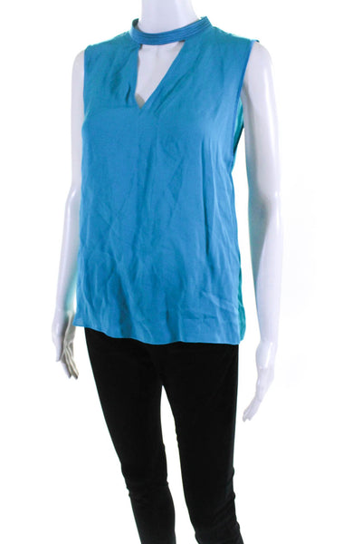 Elie Tahari Womens Keyhole Sleeveless Side Split Wrap Top Blouse Turquoise Small