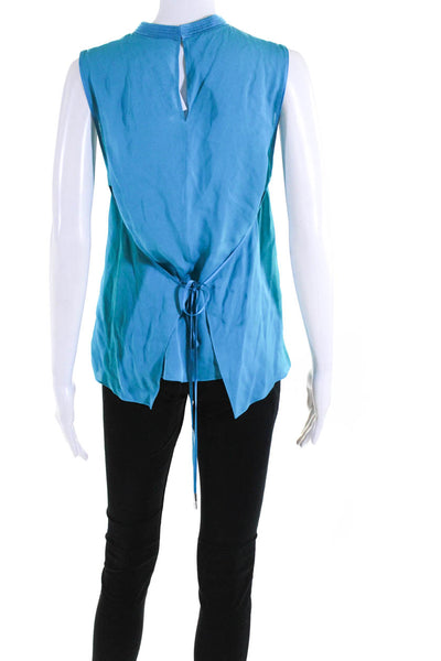 Elie Tahari Womens Keyhole Sleeveless Side Split Wrap Top Blouse Turquoise Small