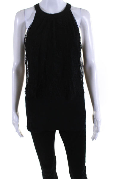 Elie Tahari Womens Layered Lace Jersey Sleeveless Halter Top Blouse Black Small