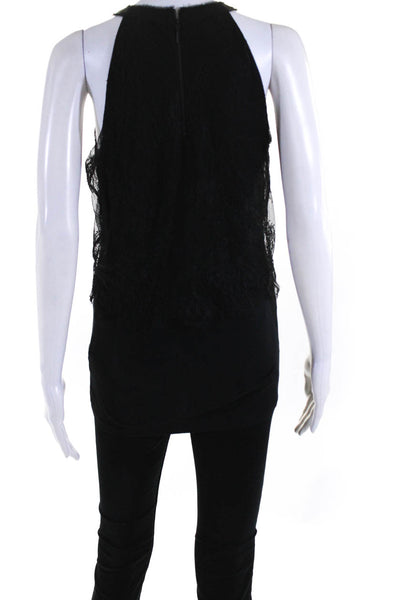 Elie Tahari Womens Layered Lace Jersey Sleeveless Halter Top Blouse Black Small