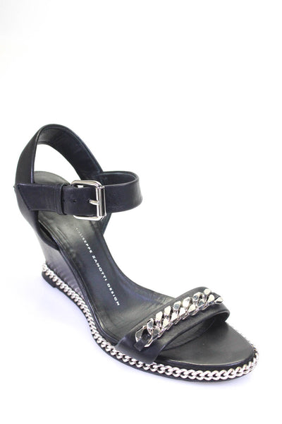 Giuseppe Zanotti Design Womens Chain Trim Ankle Strap Sandals Black Leather 38.5