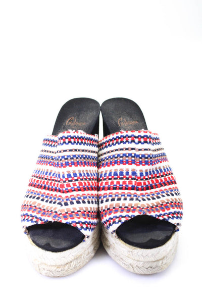 Castaner Womens Platform Striped Strap Espadrilles Sandals White Multi Size 38