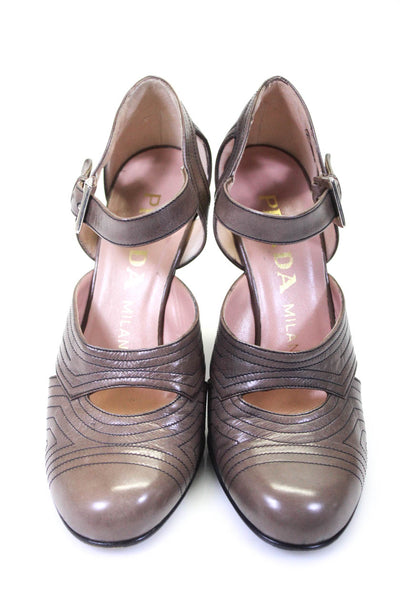 Prada Milano Womens Leather Round Toe Ankle Strap Heels Brown Size 36 5.5