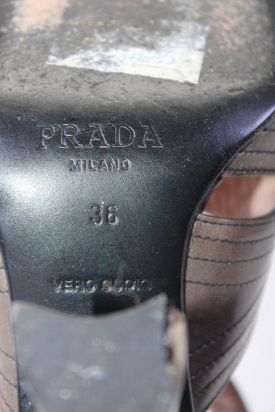 Prada Milano Womens Leather Round Toe Ankle Strap Heels Brown Size 36 5.5